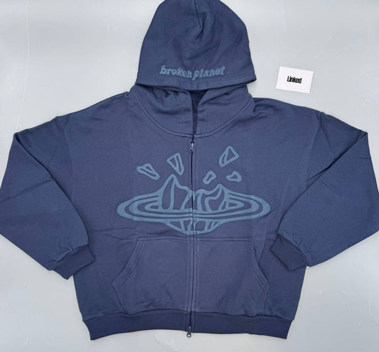 BROKEN PLANET NAVY ZIP UP HOODIE